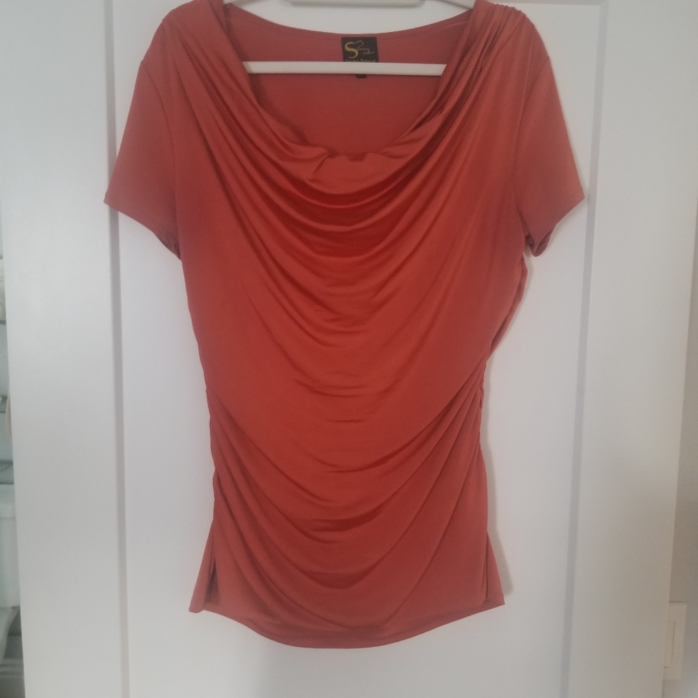Serena Williams Burnt Orange Ruched Shimmer Top